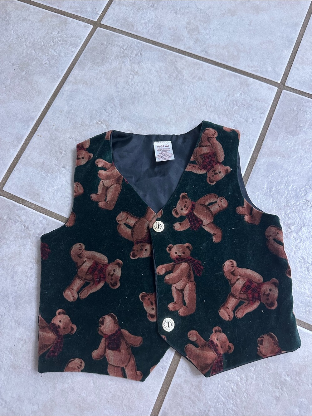 Vintage Teddy Bear Print Kids Vest - Black/Brown